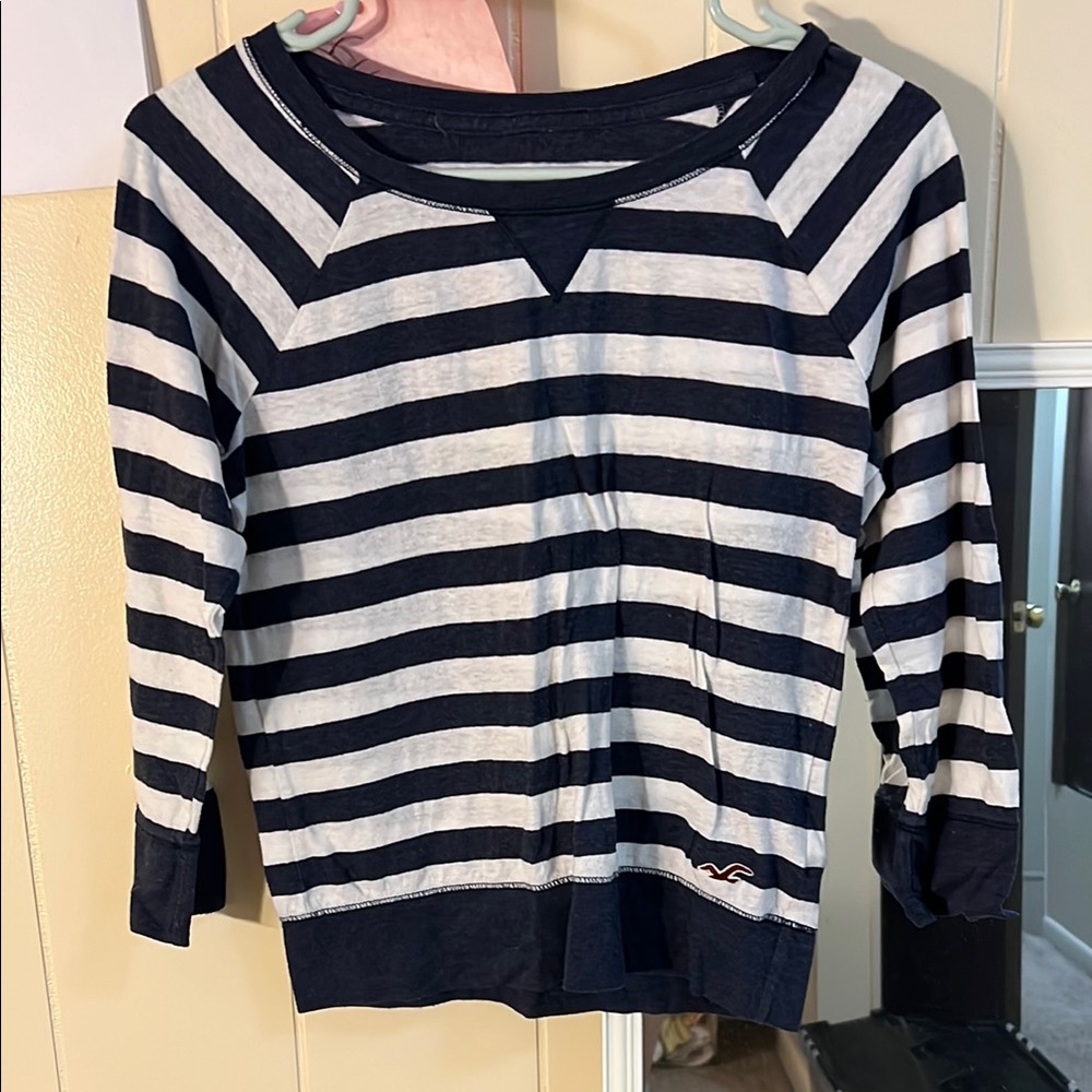Hollister Navy and White Striped Long Sleeve Tee
